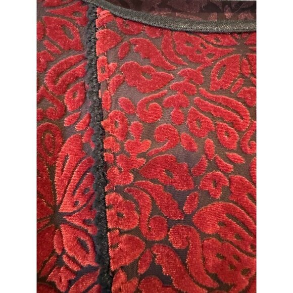 Vintage Red Black Velvet Burnout Top S Whimsigoth Witchy Fairy Holiday Y2K - Picture 7 of 15